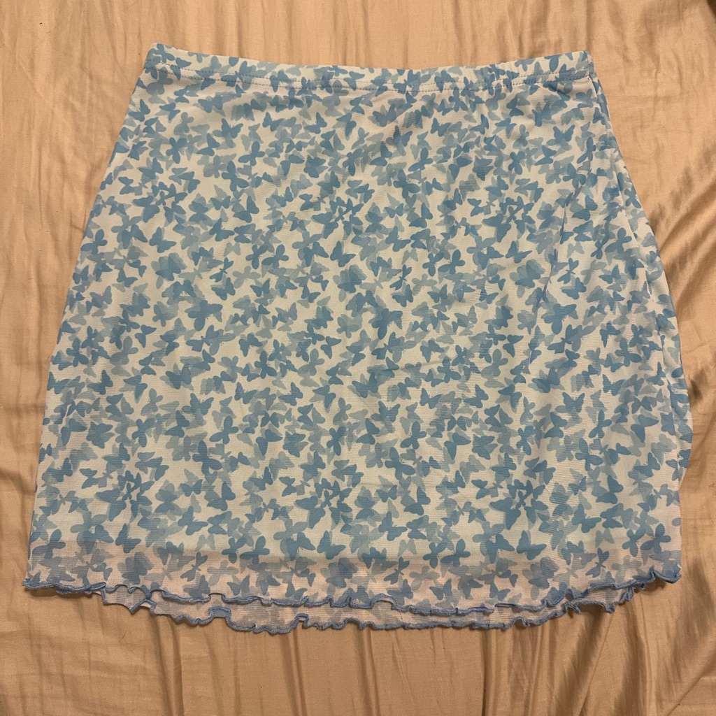 Shein Blue And White Ruched Pencil Mini Skirt